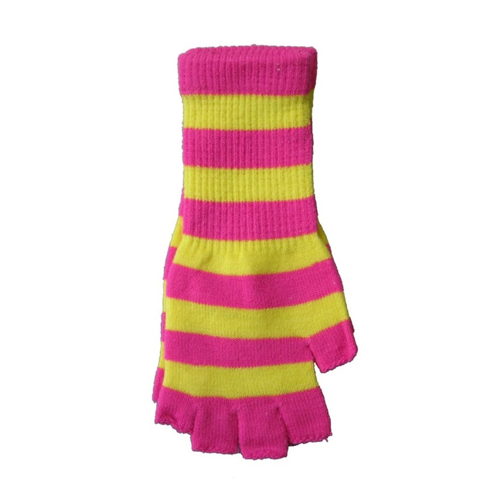 Pink Yellow Fingerless Gloves Womens Texting Smoking Stripe Fashion